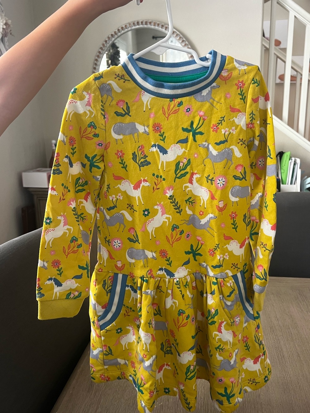 Mini Boden Yellow Floral Kids One-Piece with Blue & White Trim